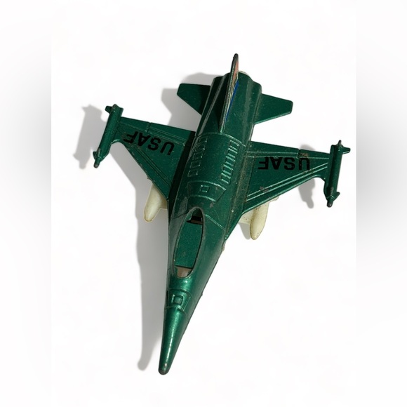 1980s Vintage Dyna Plane #2014 F-16 Fighter Jet USAF Teal Green Pull Back Die - Picture 4 of 5